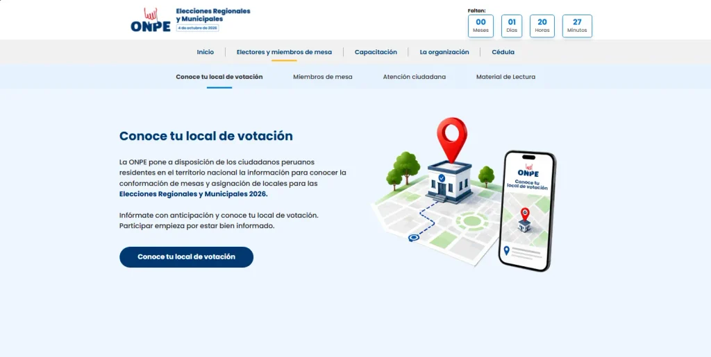 elecciones municipales y regionales 2026, conoce tu local de votación